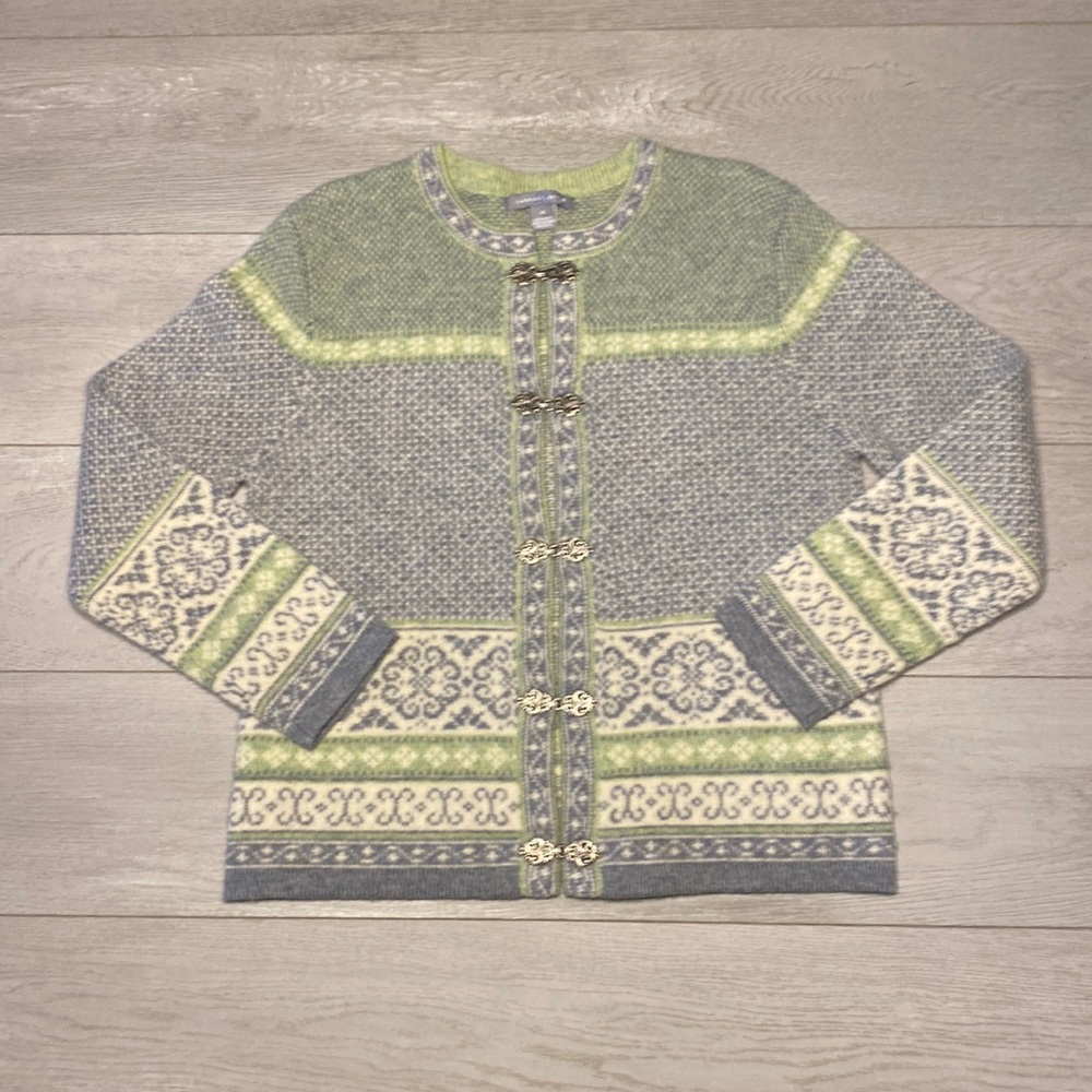 Gorgeous Sage and grey Vintage Carroll Reed Nordic Wool Cardigan - M 4.99SHP